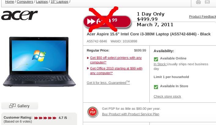 Acer 5742-6846 Core i3 380M laptop notebook on sale FutureShop.ca