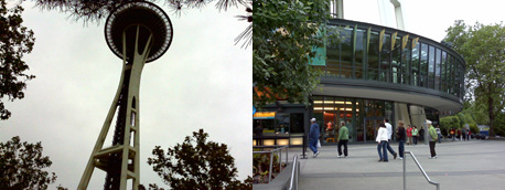 bottom up view of the Seattle space needle