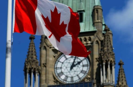 Canadian flag in front of parliament