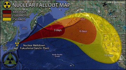 Fukishima nuclear fall out wind to west coast North America