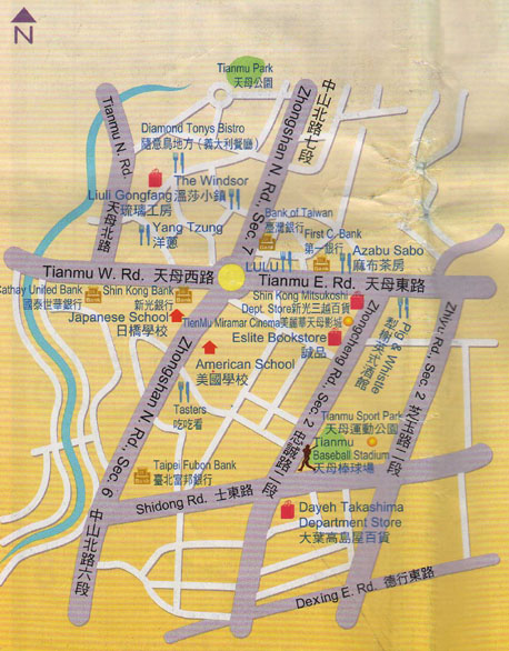 Tianmu shopping area Map, Taipei Taiwan