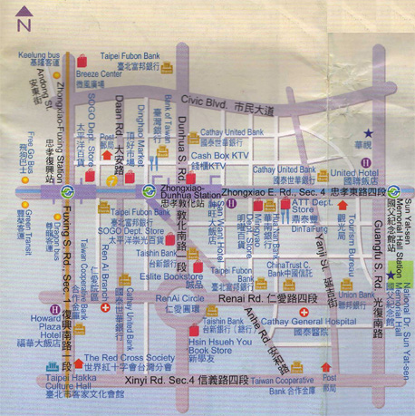 Zhong Xiao east road shopping area map, taipei, taiwan