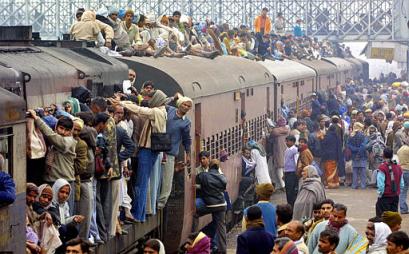 Crowded trains in India and Bangladesh