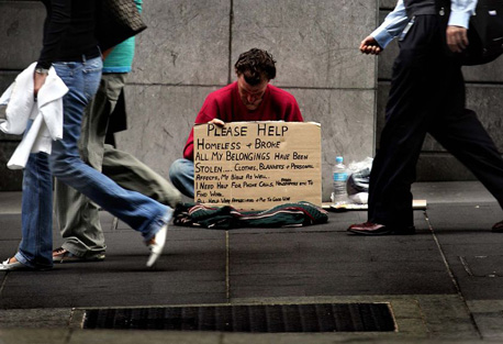 Recession Homeless Man holding sign