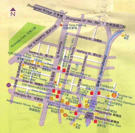 Xi Mending Shopping Area Taipei Taiwan map
